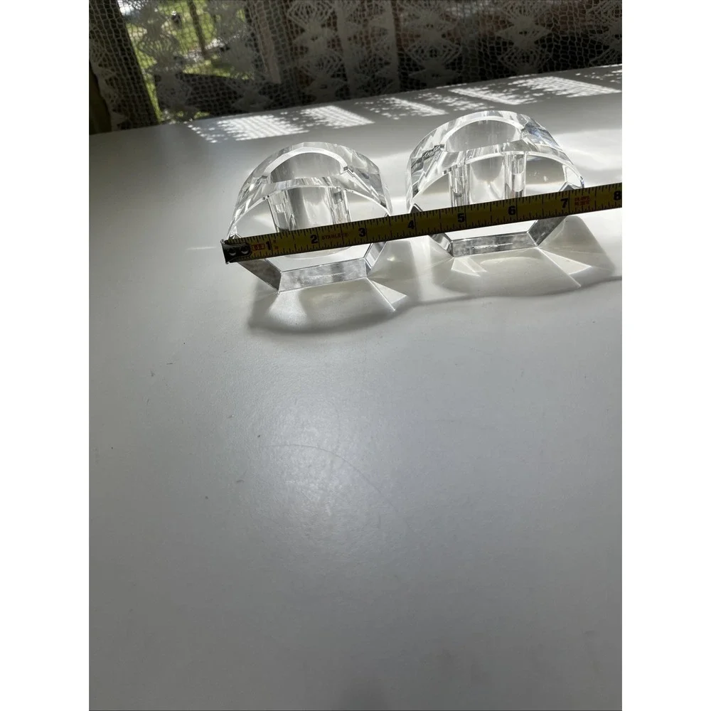 Vintage Oleg Cassini Crystal Cut Lotus Votive‎ Elegant Candle Holder Signed Set